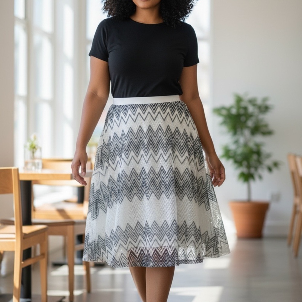 Zach And Rachel White And Grey Chevron Skirt Large 100% Polyester